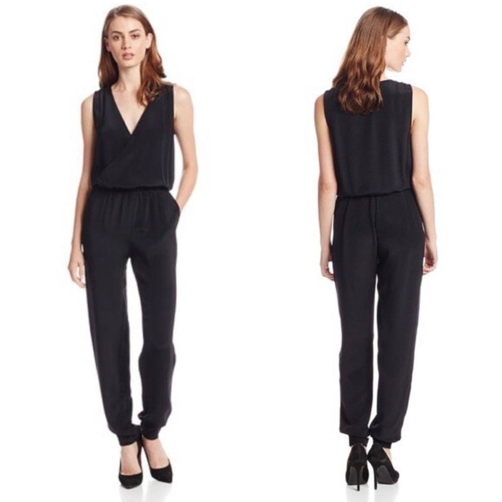 Rebecca Minkoff 100% Silk Black Sleeveless Jumpsuit Faux Wrap Size 4